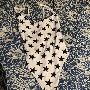 Size L Dbrie white and navy starred one-piece NWT
